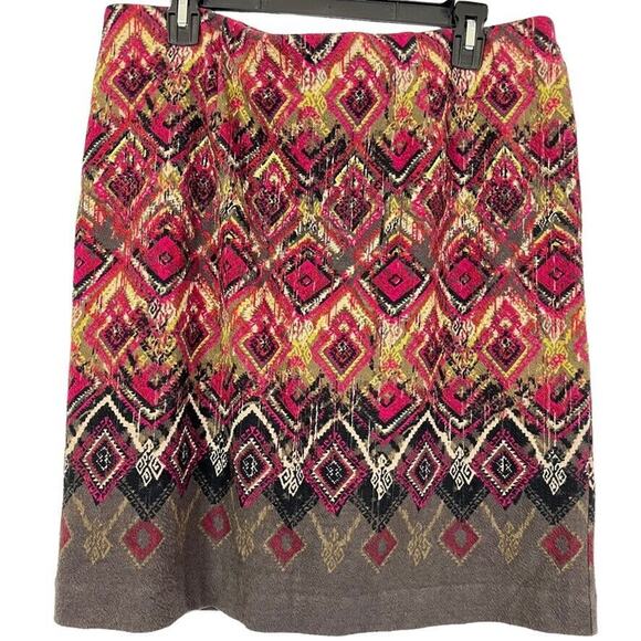 J Jill Womens Plum Brown Print Stretch Knit Pull On Pencil Skirt sz Large L - Picture 1 of 16